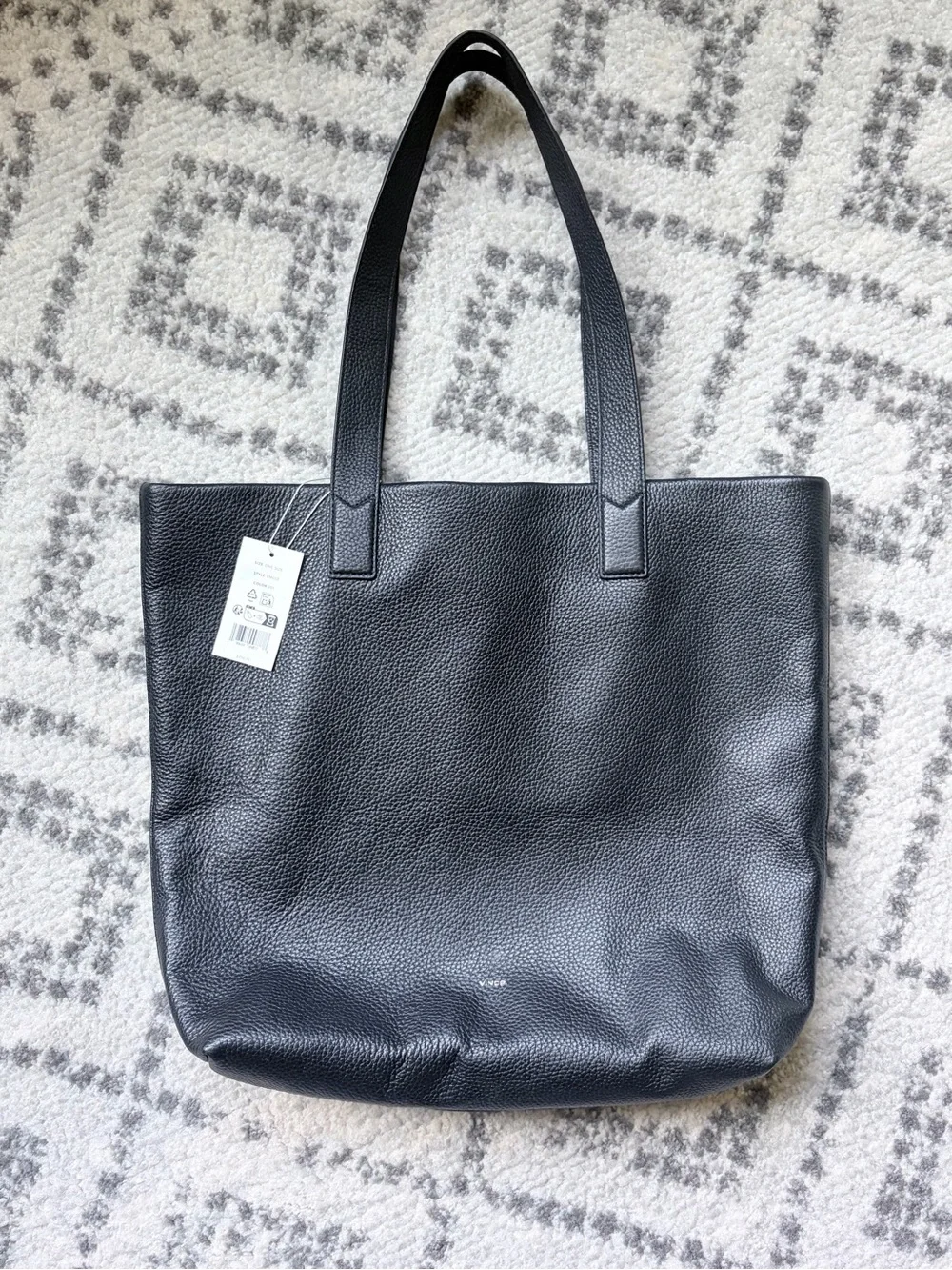 VINCE Black Pebbled Leather Tote Bag